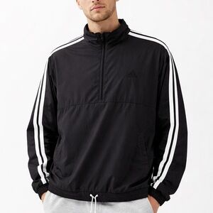 Adidas Aeroready Black Half Zip Windbreaker Athletic Pullover White 3stripes Men